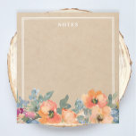 Anteckningsblocket Rustik Orange Watercolor Flower Anteckningsblock<br><div class="desc">Anteckningsblock av vimatisk blommigt med en lägre gräns av orange, rosa vattenfärgsblommor och blekens grönt löv. Bakgrunden är en papper bild av ett detaljerat stycke med ett vitt gräns. Längst upp finns en mall där du kan lägga till ditt namn eller lämna som anteckningar. Ett feminininskt anteckningsblock med blommigt med...</div>