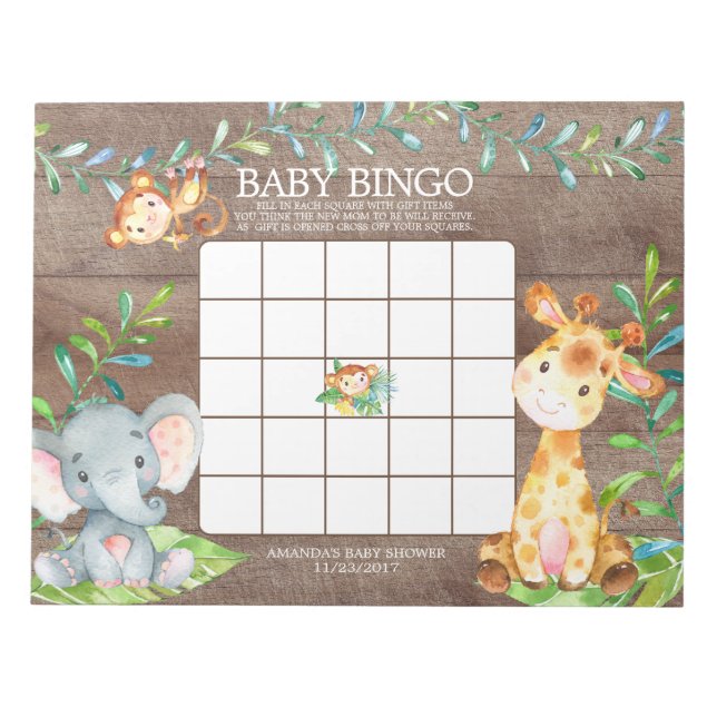 Anteckningsblocket Safari Jungle Baby Shower Bingo Anteckningsblock (Framsida)