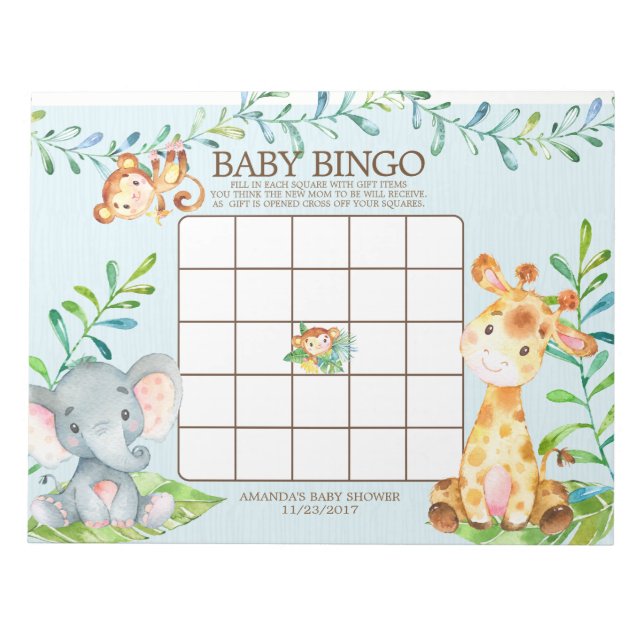 Anteckningsblocket Safari Jungle Baby Shower Bingo Anteckningsblock (Framsida)