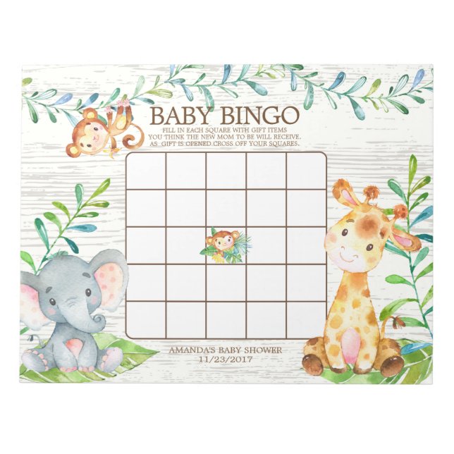 Anteckningsblocket Safari Jungle Baby Shower Bingo Anteckningsblock (Framsida)