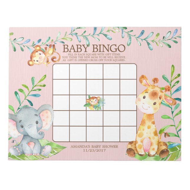 Anteckningsblocket Safari Jungle Baby Shower Bingo Anteckningsblock (Framsida)