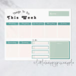 Anteckningsblocket Sage Grönt Weekly Calendar Plan Anteckningsblock<br><div class="desc">Upplev en problemfri organisation med Anteckningsblocket Sage Grönt Weekly Calendar Planner som skriker boho chic. Justera schemat med stil eftersom den här plannern ger dig en lugnande aura med coolans grönt-skuggning. Vare sig du har ett hårt schema eller en vecka framför dig, hjälper den här veckovisa planeraren dig att navigera...</div>
