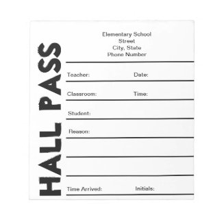 Anteckningsblocket School Hall Pass Anteckningsblock