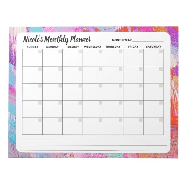 Anteckningsblocket söt Abstrakt månadskalender Anteckningsblock (Framsida)