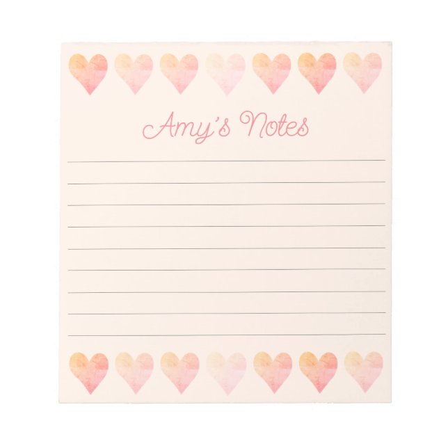 Anteckningsblocket Söt Orange och Rosa Hearts Anteckningsblock (Framsida)