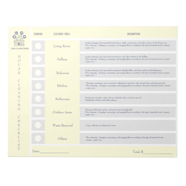 Anteckningsblocket Städning checklista och budget  Anteckningsblock (Framsida)