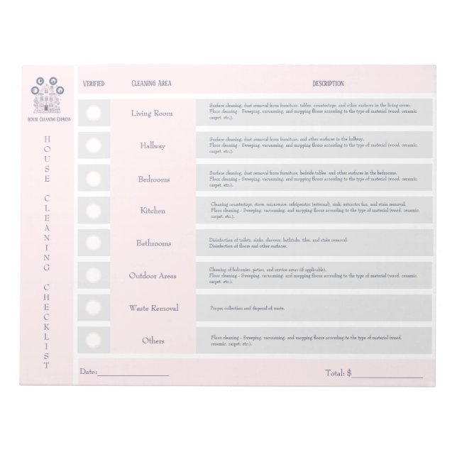 Anteckningsblocket Städning checklista och budget  Anteckningsblock (Framsida)