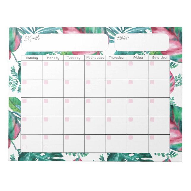 Anteckningsblocket Tropical Foliage Calendar Anteckningsblock (Framsida)