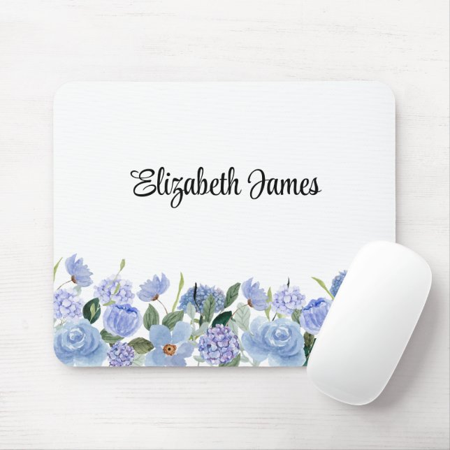 Anteckningsblocket Vattenfärgsblått Hydrangeas-Per Musmatta (Med mus)