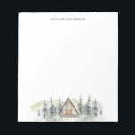 Anteckningsblocket Vattenfärgsskåp, Personlig Anteckningsblock<br><div class="desc">Anteckningsblocket för Personlig av vattenfärg Cabin har en vattenfärgad illustration av en A-ram-hytt,  grönt berg och gräs träd. Anpassa med ditt namn.</div>