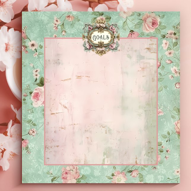 Anteckningsblocket vintage Label Mint and Rosa Blo Anteckningsblock (Skapare uppladdad)