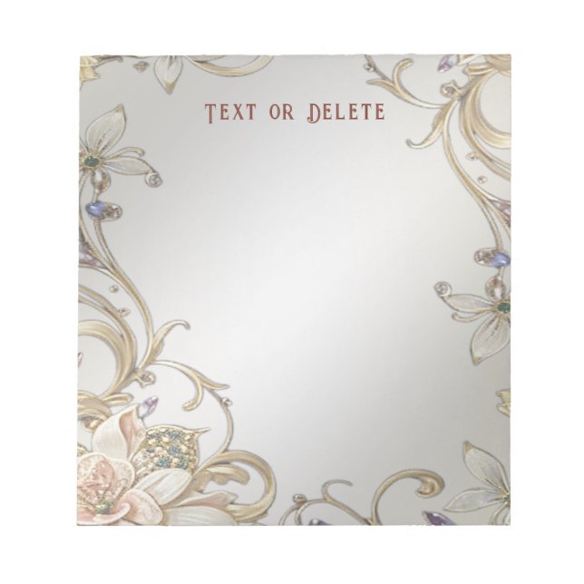 Anteckningsblocket Vita Guld Blommigt Anteckningsblock (Framsida)