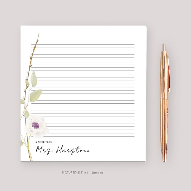 Anteckningsblocket Watercolor Poppy Teacher Gift Anteckningsblock (Skapare uppladdad)