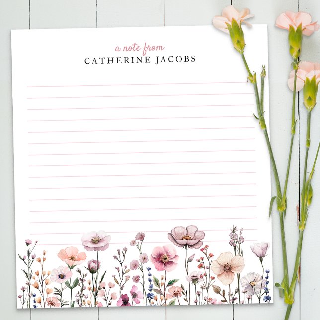 Anteckningsblocket Watercolor Wildblomme Personlig Anteckningsblock (Floral Notepad)