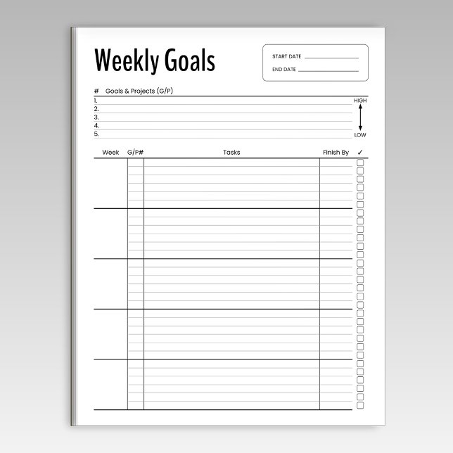 Anteckningsblocket Weekly Goals Anteckningsblock (Skapare uppladdad)