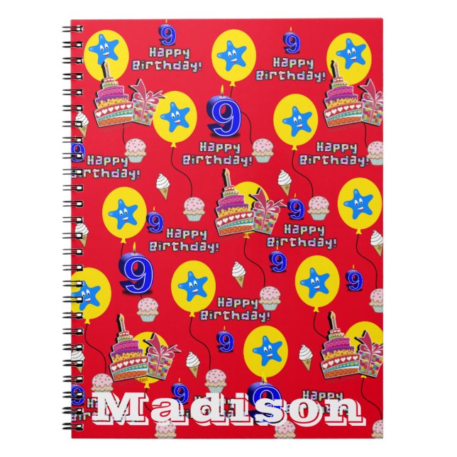 Anteckningsbok, #9 Glad 9-årsdag Anteckningar Röda Anteckningsbok (Framsidan)