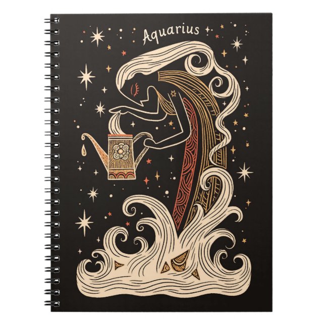 Anteckningsbok Aquarius Celestial Zodiac Art (Framsidan)