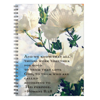 Anteckningsbok för blomma för Romans8:28vit Med Spiral
