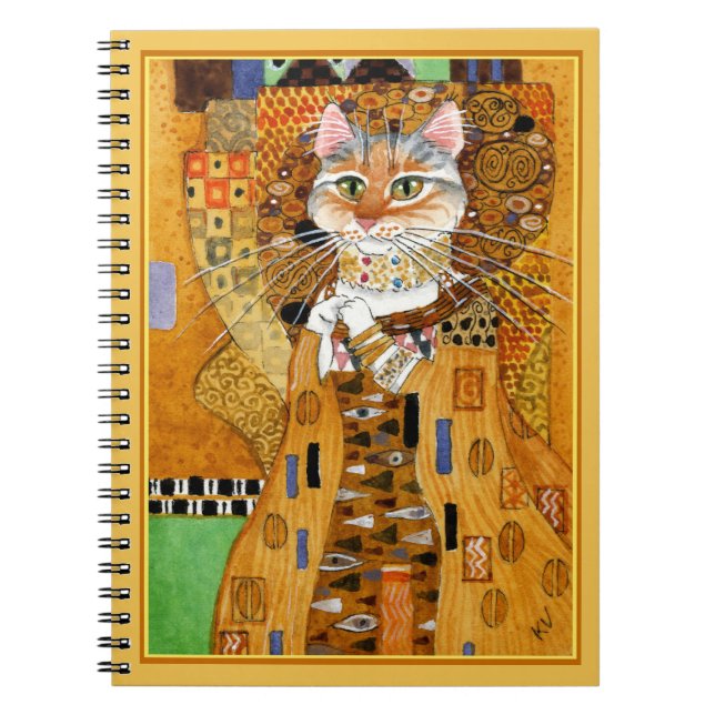 Anteckningsbok för Gustav Klimt gullig kattparodi (Framsidan)