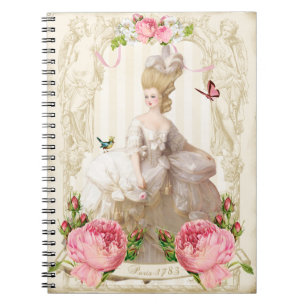 Anteckningsbok för Marie Antoinette vitDress&Pink Med Spiral