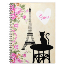 Anteckningsbok för Paris Je T'aime katt- och