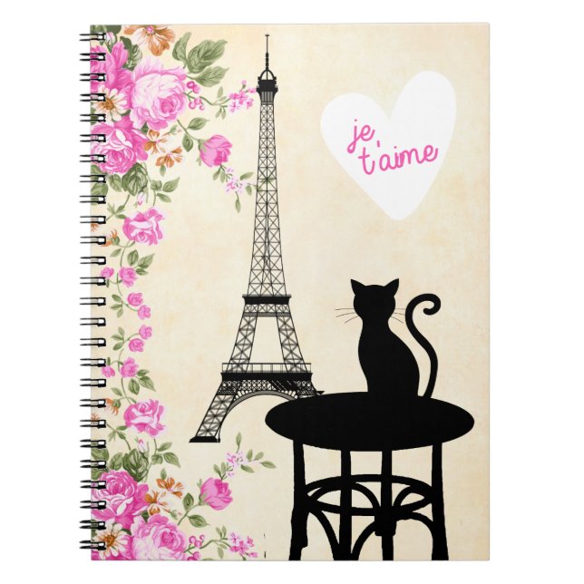 Anteckningsbok för Paris Je T'aime katt- och (Framsidan)