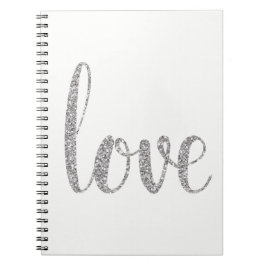 Anteckningsbok för silverglitterkärlek med spiral