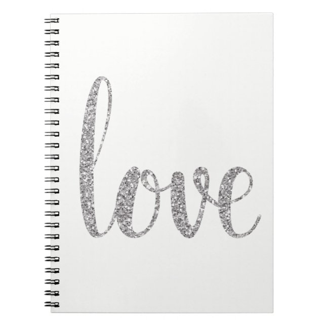Anteckningsbok för silverglitterkärlek med spiral (Framsidan)
