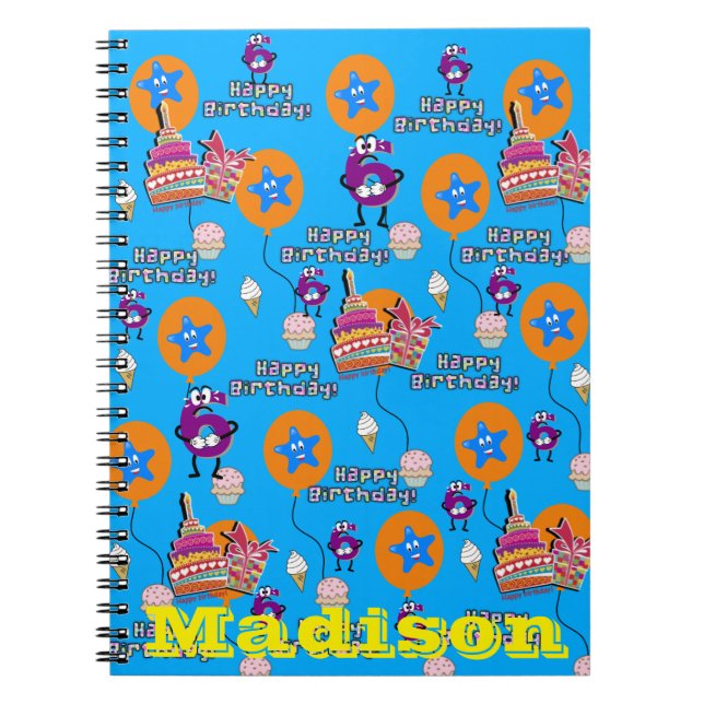 Anteckningsbok,  Glad 6-årsdag Anteckningar Blå Anteckningsbok (Framsidan)