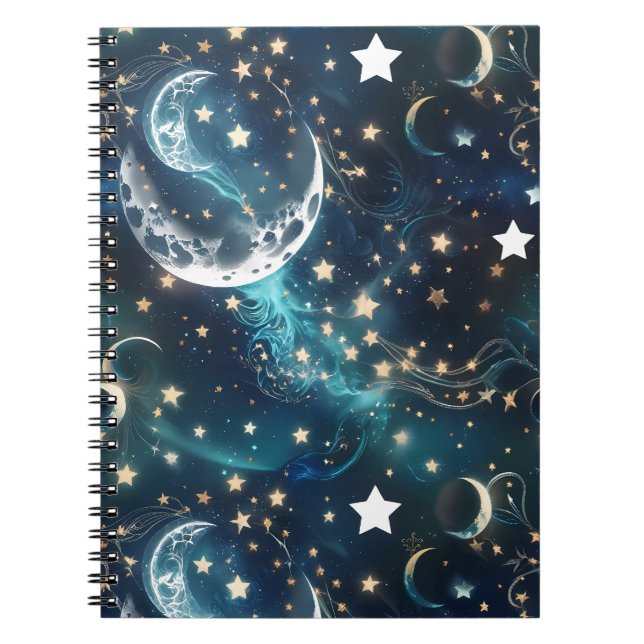 Anteckningsbok – Lyx Icy Blue Celestial Moon Phase (Framsidan)