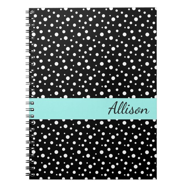 Anteckningsbok med eget namn - Svartvitt Polka dot (Framsidan)