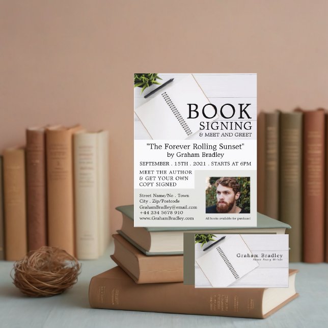 Anteckningsbok och penna, Bok-signeringsreklam för Reklamblad (Skapare uppladdad)