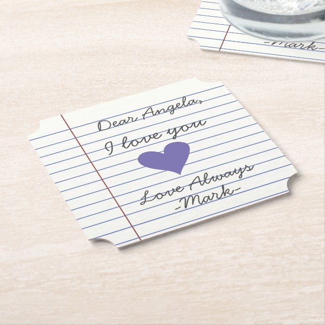 Anteckningsbokens handskrivna kärlek brev eller me underlägg papper (Vinklad)