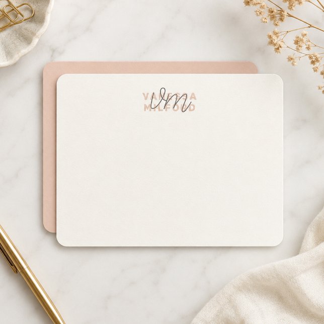 Anteckningskort | Anpassade monogram brevpapper ko (Personalized monogram notecard for elegant thank you notes and stylish stationery.)