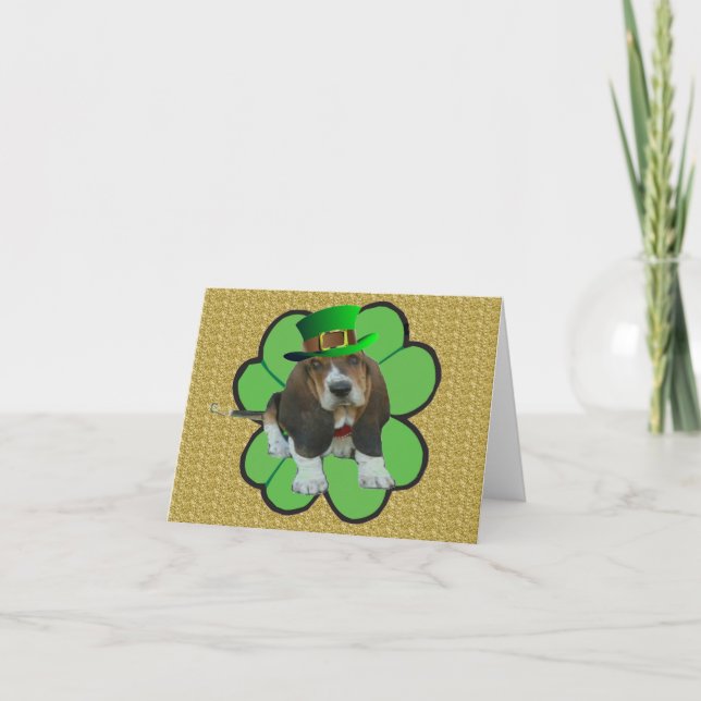 Anteckningskort Basset Hound Lycklig St.Patrick's  (Framsida)