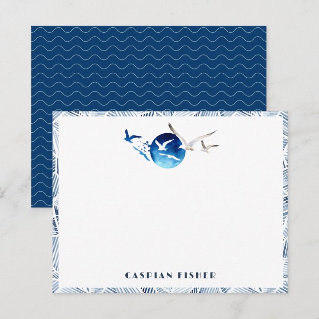 Anteckningskort för fiskmås vattenfärgstationerant (Fram/baksida)