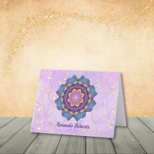 Anteckningskort för lavender, Guld och blå Abstrak (Easily personalize with a name or greeting (Thank You, Just a Note, etc.))