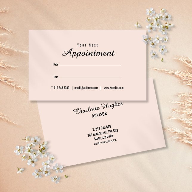 Anteckningskort för  Rosa med enkel Elegant Visitkort (Simple Elegant Blush Pink Script Appointment Card)