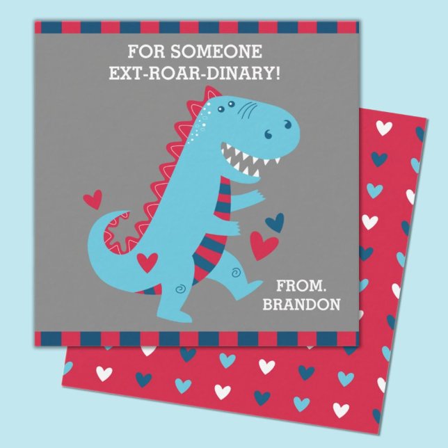 Anteckningskort för Valentineser i klassrum för ba (Kids Valentines Dinosaur mini card, great for a Valentine's Day classroom exchange)
