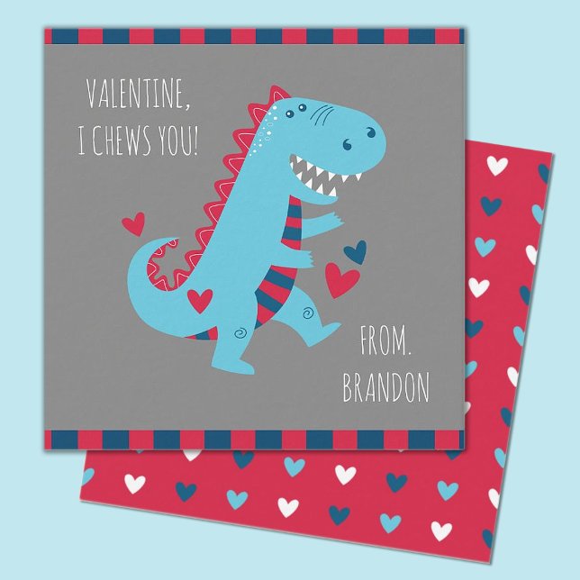 Anteckningskort för Valentineser i klassrum för ba (Cute mini 2.5x2.5" dinosaur valentine, perfect for a kids classroom exchange)