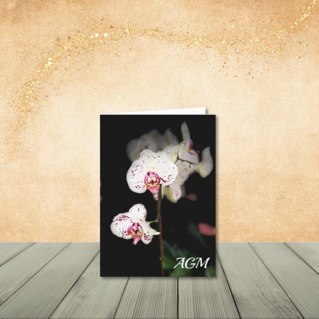 Anteckningskort för vita och Rosa Orchids (Monogram/Name optional.
Personalize to update or remove.)
