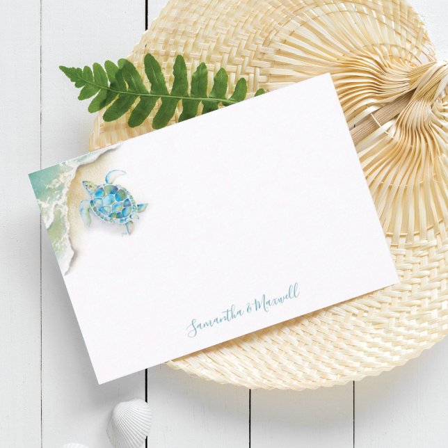 Anteckningskort för Watercolor Beach Stationery Pe (Beach note cards watercolor sea turtle and ocean art by Victoria Grigaliunas Do Tell A Belle)