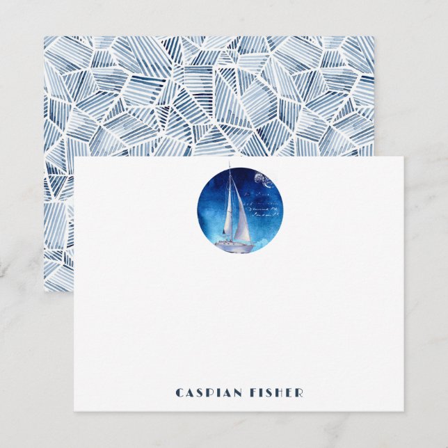 Anteckningskort för Yacht Watercolor Stationery (Fram/baksida)