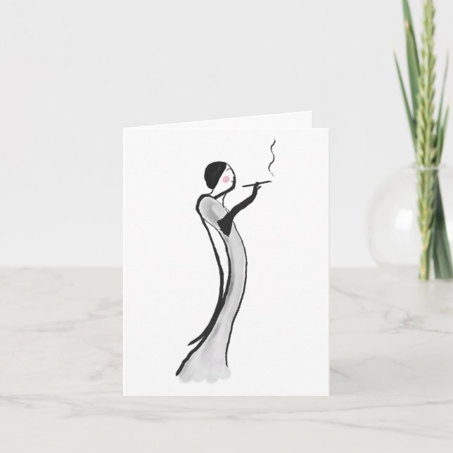 Anteckningskort med Chicen Jazz Age Dam Illustrati (Framsida)