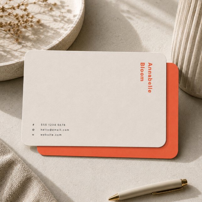 Anteckningskort | Retro Orange Brevpapper Anteckni (Custom contact note cards with coral accent styling for orders, clients, and thank you notes.)