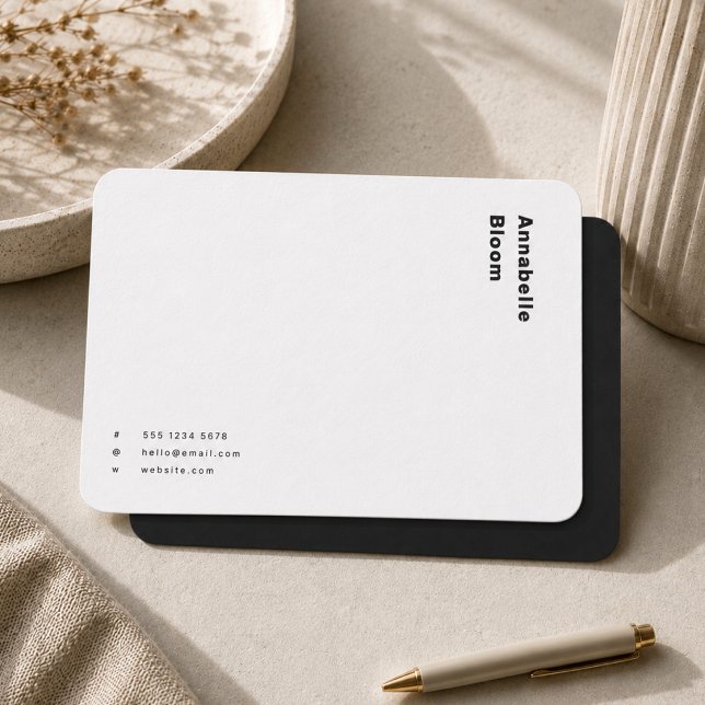 Anteckningskort | Svart & Vit brevpapper Notekort (Minimalist black note cards with custom name and contact details for polished correspondence.)