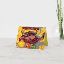 Anteckningskortet är tomt i Tea Kettle med frukt Kort