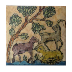 Antelope Animal Family Antique HP Persian Repro Kakelplatta