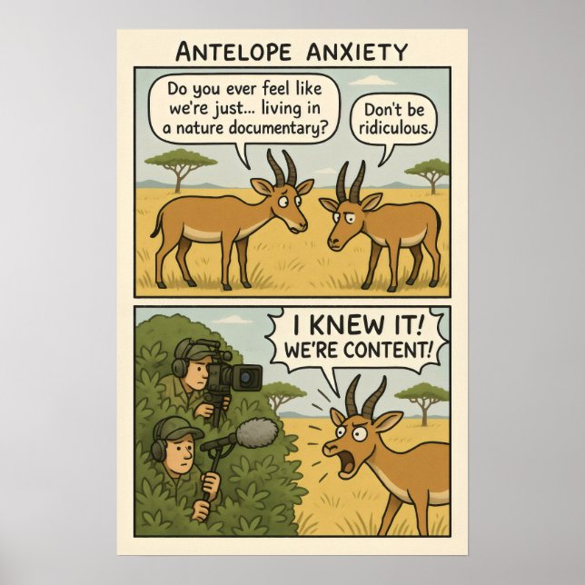 Antelope Anxiety Tecknad - Natur Dokumentary Humor Poster (Framsidan)