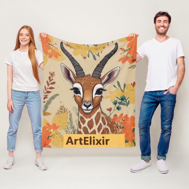 Antelope Blommigt Teckning Fleecefilt (På plats)